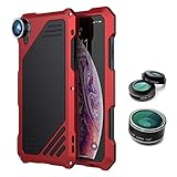 KIOKIOIPO-N Art und Weise wasserdichte Shockproof Staubdichtes Schutzhülle for das iPhone XS/X, mit 0.63X Weitwinkel + 198 Grad Fisheye + 15X Makro Handy-Objektiv-Kits (Color : Rot)