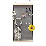 Fielegen Ohrringhalter zum Aufhängen, Schmuckorganizer, Wandmontage, Ohrringständer, Holz, hängender Schmuck-Organizer mit Sonnenblumen-Haarspange für Frauen, Mädchen, Ohrstecker, Halsk