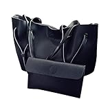 BESTOYARD Damen Casual Handtasche Große Einkaufstasche Retro PU Leder Schultertasche mit Kleiner Kosmetiktasche (Schwarz)