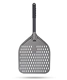 G.a HOMEFAVOR Perforierter Pizzaschieber, Pizzaschaufel aus Hart Eloxiertes Aluminium Rechteckige Professionelles Pizzaschaufel mit verlängertem Silikongriff, 30,5 x 35,6 cm, 66 cm insg