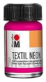 Marabu 17110039334 - Textil Neon pink 15 ml, fluoreszierende, intensive Tageslichtfarbe, Wasserbasis, geruchsneutral, speichelecht, weicher Griff, leuchtet im Schwarzlicht, für helle Tex