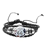 Route 66 Button Lederarmband für Damen Herren Amerikas Highway Logo Punk Armband Charm Armreifen Schmuck Valentinstag