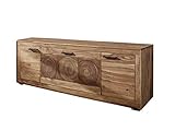 SAM Lowboard Nora III, Akazienholz massiv & naturfarben, TV-Schrank mit 2 Holztüren & eine Klappe, Schwarze Griffe, 178 x 62,5 x 46
