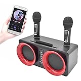 EUNEWR Karaoke-Maschine mit 2 drahtloses mikrofon,tragbares mikrofon mit Lautsprecher,tragbare Bluetooth-Lautsprecher,Einfache Verbindung zu Bluetooth/AUX/USB/TF,für Home-Party,Hochzeit,Picknick