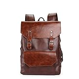 YFbear Kunstleder Rucksack Vintage Schulranzen Schultasche Laptop (14 ')Wanderrucksack Hiking Backpack Damen Herren für Camping Reise Geeignet für Acer Aspire, MacBook, iPhone, iPad und Samsung Tab