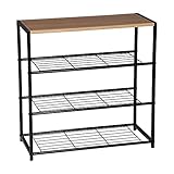 WOLTU Schuhbank Schuhregal mit Sitzfläche Badregal Schuhablage Schuhkommode Schuhständer Organizier Sitzbank mit 3 Ablagen für 9 Paar Schuhe Holz Metall SR0087