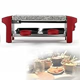 Mini Raclette 2 Personen mit Steinplatte - Tischgrill Elektrisch mit 2 Pfännchen Antihaftbeschichtet - Elektrogrill Klein für 1 bis 2 Personen - Heißer Stein Platte - R