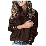 Pullover Damen Rollkragen Pulloverkleid Einfarbig Strickkleid Casual Lose Strickpullover Langarm Ob