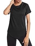 Wayleb Damen Sport T-Shirt Mesh Laufshirt Shortsleeve Yoga Tops Kurzarm Fitness Blusen Atmungsaktiv Oberteile Gym Casual Shirt Schwarz XXL