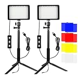 Bonvvie 2-Pack USB-LED-Videoleuchte Dimmbare 5600K Kamera Licht Video-Light Streaming Licht mit Verstellbarem Stativ und Farbfiltern für Kleinwinkelaufnahmen, Tiktok, Game-Streaming, YouTub