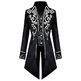 Diudiul Herren Vintage viktorianischen Gothic Frack Mittelalter Renaissance Steampunk Jacke Halloween Kostüme (Black,XXL)