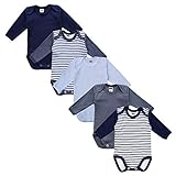 MEA BABY Unisex Baby Langarm Body aus 100% Baumwolle im 5er Pack, Baby Body mit Aufdruck, Baby Body für Mädchen, Baby Body für Jungen (92, Jungen)