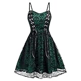 BGUK Halloween Kleid Gothic Kleidung Damen Spitzennähte Totenkopf Mesh ärmelloses Sling Kordelzug Kleid Hexe Cosplay Kostüm Oberteil Weihnachten Kleid Festlich Übergroßes Mittelalter Punk