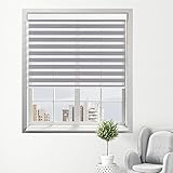 BERISSA Zebra Jalousien, horizontale Verdunkelung, UV-geschützt, wasserdicht, Dual-Rollo, individuelle Größe für Zuhause, Fenster, Lichtkontrolle für Sheer und Privatsphäre, Grau, 61 cm B x 162,6 cm H