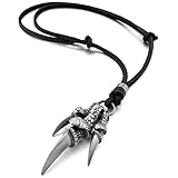 Ctzrzyt Alloy Leder Anhänger Halskette Dragon Claw Gothic Einstellbare 16~26 Zoll Kette Mann, Frau Silber Schw
