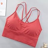 QND, Sport-BH für Damen, Nylon Cross Straps Running Gym Workout Active Wear,02 Red Bean Paste,XL