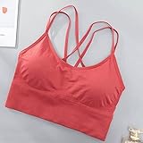 QND, Sport-BH für Damen, Nylon Cross Straps Running Gym Workout Active Wear,02 Red Bean Paste,XL