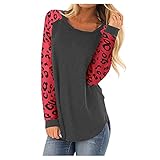 Zldhxyf Damen Basic Rundhals Langarmshirt Lange Ärmel Sweatshirt Pullover Leopard Drucken Bluse Tunika Longshirt Herbst Winter Oberteile Tshirt Teenager Mädchen Fitness Sp