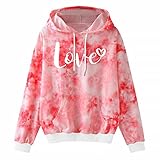 unilarinna Damen Sweatshirt Valentinstag Liebesdruck Kapuzenpullover Große Größen Oberteil Warme Longsleeve Manteljacke Oversized Mode Langarmshirts Basic Top