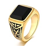 Daesar Männer Ringe Edelstahl Gold, Ring Personalisiert Punk Vintage Filigree Ring mit Quadrat Zirkonia Gr.67 (21.3)
