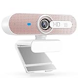 USB 1080P Computer Webcam mit Autofokus, Sichtschutz und Dual-Mikrofon für Skype, Video-Anrufe, Konferenzen, Aufnahme, Streaming, Weiß und Rosag