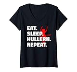 Damen EAT SLEEP HULLERN REPEAT Hula Hoop T-Shirt mit V