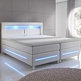 ArtLife Boxspringbett Norfolk 180 x 200 cm – LED-Beleuchtung, Bonell-Matratze & Topper – 66 cm Komforthöhe – weiß – Bett Doppelbett Polsterb