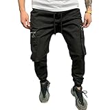 Herren Jogginghose Frühling und Herbst Mode Multi-Pocket Hübsche Hose Street Trend Casual Kordelzug Elastische Taille Cargohose L