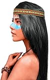 Balinco Indianer Perücke mit glatten Langen Haaren in schwarz + passendes Kopfband für Damen & Herren Fasching