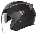 Jethelme Rollerhelm Sturzhelm Chopper Helm - YEMA YM-627 Motorradhelm ECE mit Doppelvisier Sonnenblende für Damen Herren Erwachsene-Schwarz Matt-XL