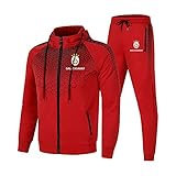 JesUsAvila Herren und Damen Trainingsanzug Set Jogginganzug Gǎlǎtǎsǎrǎy 2-teiliger Streifen Kapuzenpullover + Hose Sportanzug Männer/Rot/L