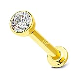 OUFER 16G 9K Gold Lippenpiercing 8mm Lip Piercing CZ Helix Stud Ear Conch Ring Labret Bar Medusa Monroe Ohrpiercing Knorpel Tragus Cartilage Earrings Schmuck Women Men G