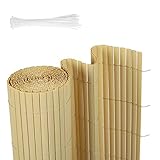 Sekey PVC Sichtschutzmatte Sichtschutzzaun Wetterfest Verstärkt Starke Privatsphäre für Garten, Balkon und Terrasse, mit Strukturierte Oberfläche, mit Kabelbindern, 90 x 300 cm, Bamb