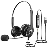 PC-Headset mit Mikrofon,300°drehbares Headset zur Geräuschreduzierung,USB/3,5mmChat Headset für Skype,Business-Headset mit Lautstärkeregelung,Webinar,Homeoffice,Superleicht,U