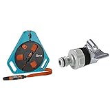 Gardena Classic roll-fix Flachschlauch 20 mit Kassette: Platzsparende Schlauchkassette & Wasserdieb: Universal Wasserhahn-Adapter zum Anschluss des Gardena Gartenschlauchs an einen W