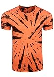 Herren T-Shirt Batik Used Washed Color Tie Dye Rundhals Stretch Kurzarm Streetwear Shirt 196, Farbe:Orange, Größe S-3XL:M