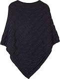 styleBREAKER Strick Poncho mit Zopfmuster, Rundhals Strickponcho, Grobstrick, Damen 08010040, Farbe:Midnight-Blue/Dunkelb