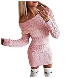 Mode Damen Pullover Sweatshirt Hoodie Sexy Strickkleid Für Frauen Mit V-Ausschnitt Zweiteiliges Weibliches Pulloverkleid Mit Fledermausärmeln Elegante, Lange Damen-Twisted-Sweater-Kleider L Pink