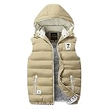 Herren Weste Winter Daunenweste Casual Weste Ärmellose Jacke Weste Overcoats Hut Abnehmbar, Hq1618 Khaki, XXXXL