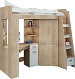 Hochbett/Etagenbett/Entresole – alle in einer rechts Ablesen Treppen – Kinder Möbel Set. Bett, Kleiderschrank, Regal, Schreibtisch Sonoma Oak - W