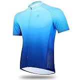 Radtrikot Herren, Fahrradtrikot Kurzarm Tops mit 4 Taschen, Schnell Trocknen Sweat-wicking Fahrradhemd, Montain Fahrradjacke Voller Reißverschluss Lauftrainingshemden, Sonnenschutz (XL, Blue)