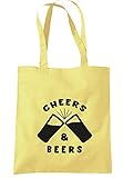 illustratedidentity Einkaufstasche Cheers And Beers, 37,5 x 42 cm mit langen Griffen, zitronengelb, Einheitsgröß