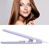Mini Haarglätter, 2 in 1 tragbare Keramik Turmalin Flacheisen Heizung Lockenwickler für Curling begradigen Bang, welliges Haar, kurzes Haar(Lila)