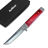 Klappmesser Messer Taschenmesser mit Holzgriff Outdoormesser aus Edelstahl mit Einer schwarzen Geschenkbox (Red)