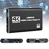 PEALOV Videoaufnahmekarte USB 3,4K-Videospiel-Aufnahmekarte Mit 3,5-Mm-Mikrofonbuchse,HDMI USB Full HD 1080P 60FPS-Spielekarte FüR Live-Stream Windows/Mac OS X/Linux/OBS / PS4 /Swtich/Xbox O