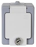 Kopp 105648002 Schutzkontakt-Steckdose 1-fach mit Sicherheitsschloss, Aufputz-Feuchtraum S