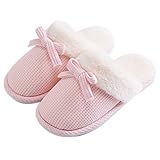 JHSLXD Damen Hausschuhe Herbst Winter Baumwoll Hausschuhe rutschfeste Hausschuhe Dicke Warme Hausschuhe Studentenwohnheim Hausschuhe Herren Stoff Hausschuhe,Rosa,38.5 EU