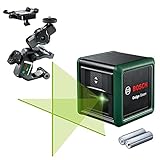 Bosch Kreuzlinienlaser Quigo Green 2. Generation mit Klemme MM 2 (horizontale + vertikale Laserlinien, grüne Lasertechnologie, Arbeitsbereich bis zu 12 m, Genauigkeit +/- 0,6 mm/m, im Karton)