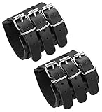 LOLIAS 2PCS Echtes Leder Armband für Herren Damen Wristband Riemen Rüstung Gürtel Schnalle Dreifachriemen Breites Armband Manschette Unisex Paar Armreif, Schwarz/B