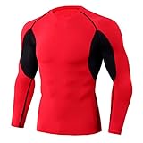 Sportunterwäsche Winter Atmungsaktiv für Herren, Fitness Top Figurbetont, Langarm und schnell trocknend, 005 - Rot, XL